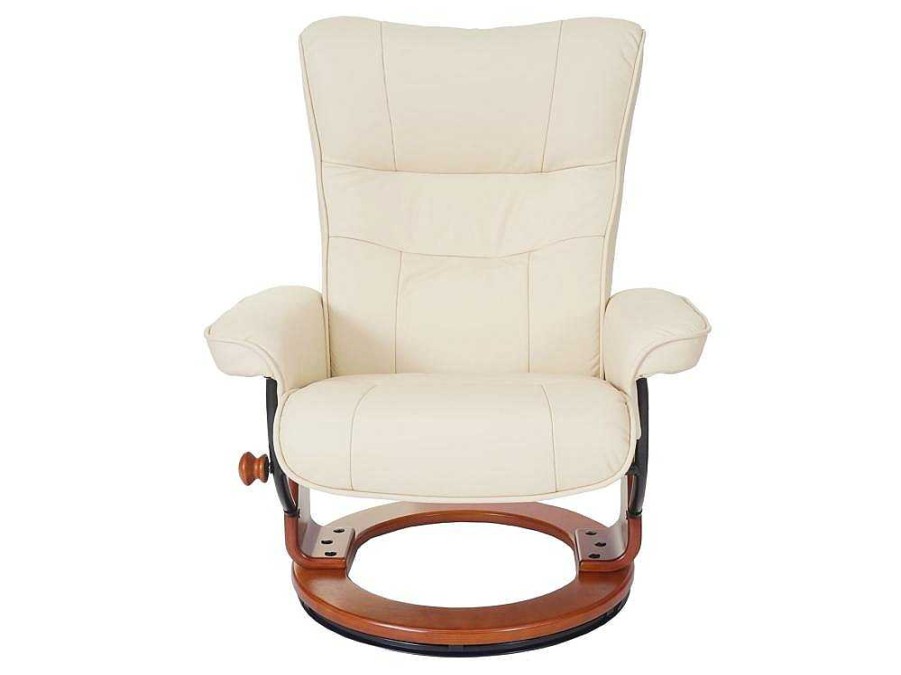 Vente-unique Fauteuil Leer | Edmonton Fauteuil Met Kruk, Creme, Honingkleurig