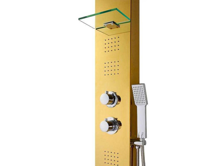 Shower & Design Douchekolom | Douchekolom Met Thermostaatkraan En Massagestralen Josta - Goud - 45 X 150 Cm