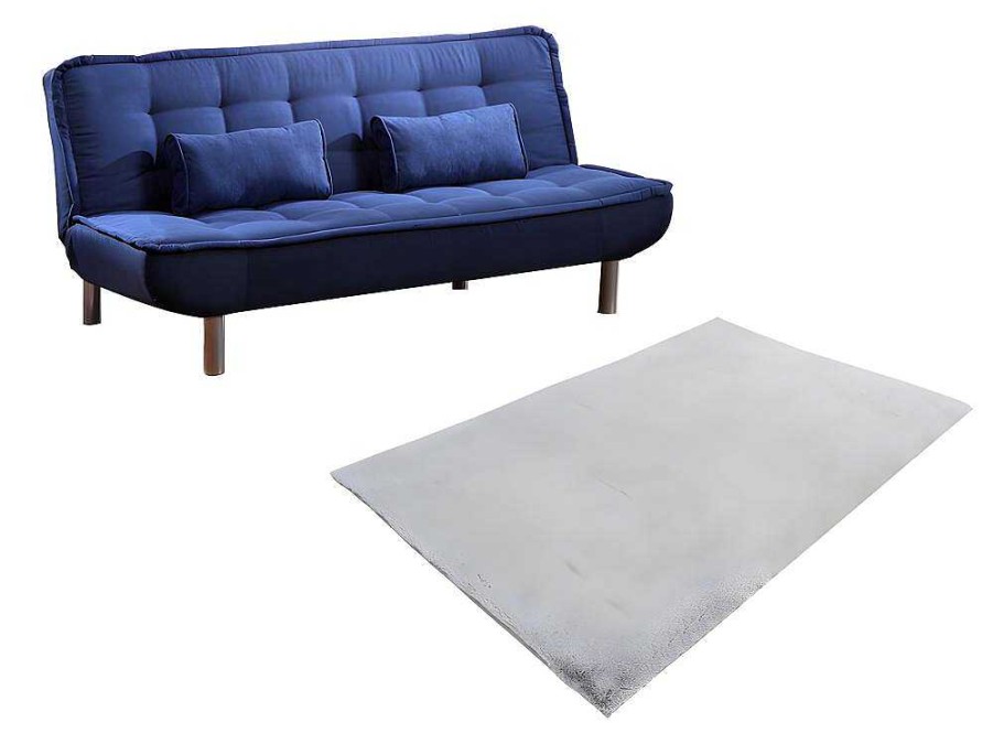 Vente-unique Scandinavisch | Set Blauwe Slaapbank Mishan En Grijs Tapijt Bunny