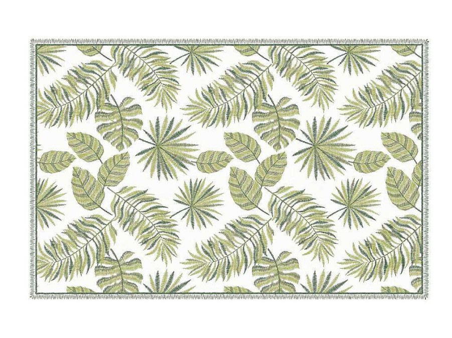 OZAIA Tapijt Van Vinyl | Tapijt Van Vinyl Met Tropisch Motief - 120 X 180 Cm - Groen En Wit - Tropicala