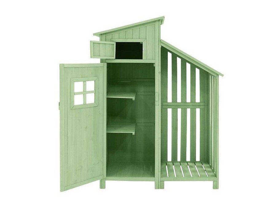 Vente-unique Tuinhuis | Massief Houten Tuinhuis Met Pvc Schuin Dak - 2 Planken 3 Klapdeuren - L124 X D46 X H174 Cm - Groen