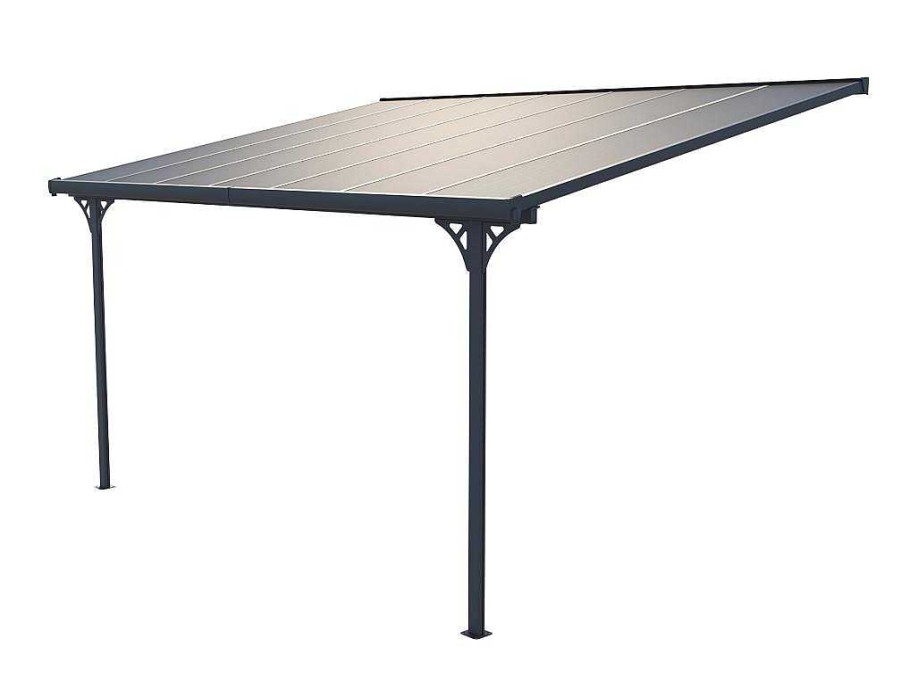 EXPERTLAND Prieel, Pergola, Gazebo En Kiosk | Aanleunende Pergola In Aluminium 13,2M Antraciet Alvaro - L436Xd305Xh240/285 Cm