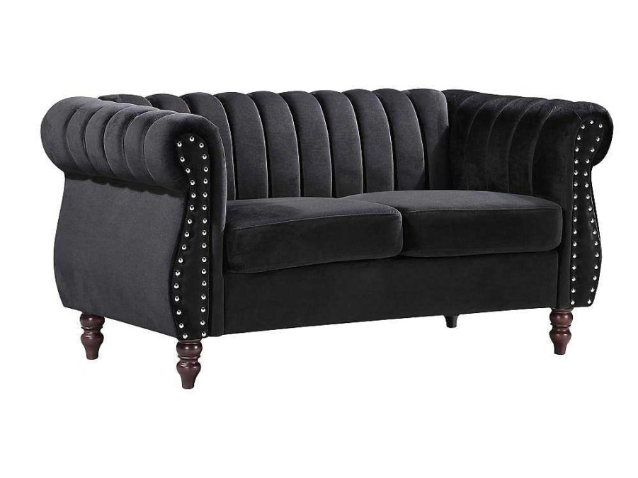 Vente-unique Chesterfield Zitbank | 2-Persoons Zwarte Fluwelen Chesterfield Zitbank Trumbo