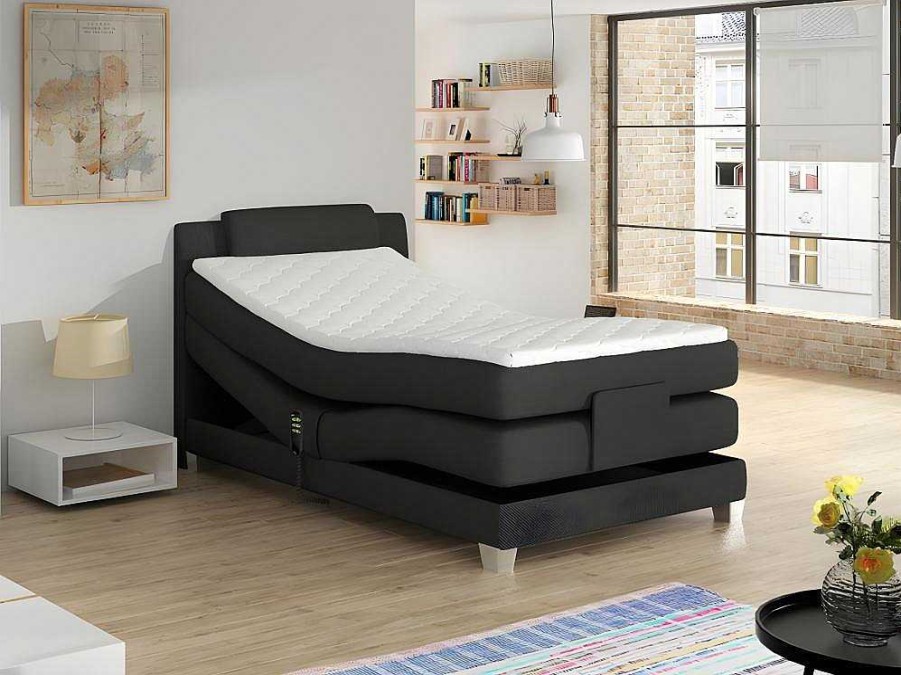 Palacio Elektrisch Relaxatiebed | Eenpersoons Boxspring Met Elektrische Bedbodem + Matras En Dekmatras Castel Palacio - 100X200Cm - Antraciet