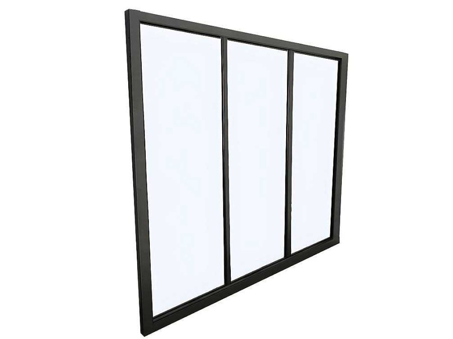 Vente-unique Glazen Binnenraam | Glazen Binnenraam Bayview Van Aluminium Met Zwarte Poedercoating - 90 X 130 Cm