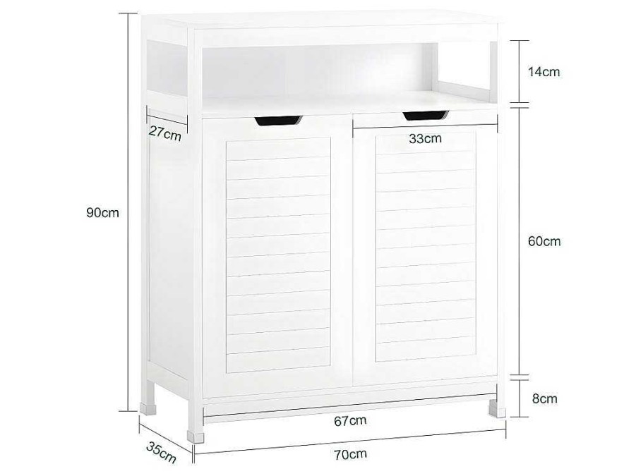 Sobuy Toiletmeubel | Sobuy Badkamermeubel Toiletkast Ladekast Kastopbergmeubel Met 2 Deuren, Verstelbare Planken, 70X35X90 Cm, Bzr121-W