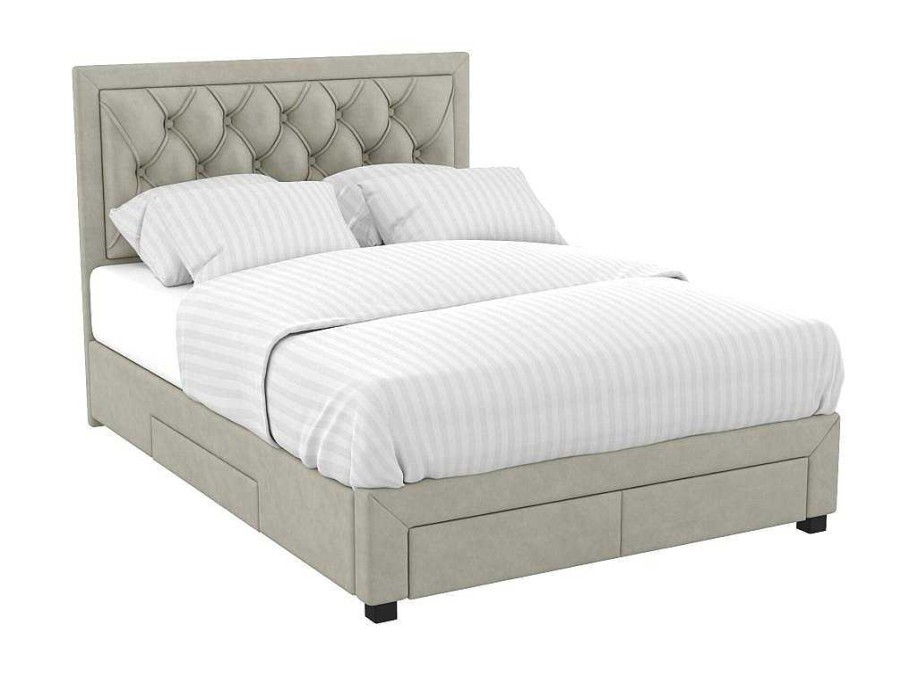 Vente-unique Fluwelen Bed | Bed Met Lades - Fluweel Champagnekleur - 140X190 Cm - Leopold