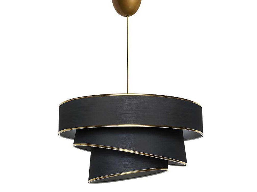 OZAIA Hanglamp | Hanglamp Van Stof En Metaal - D. 40 X H. 30 - 70 Cm - Zwart En Goudkleurig - Tairon