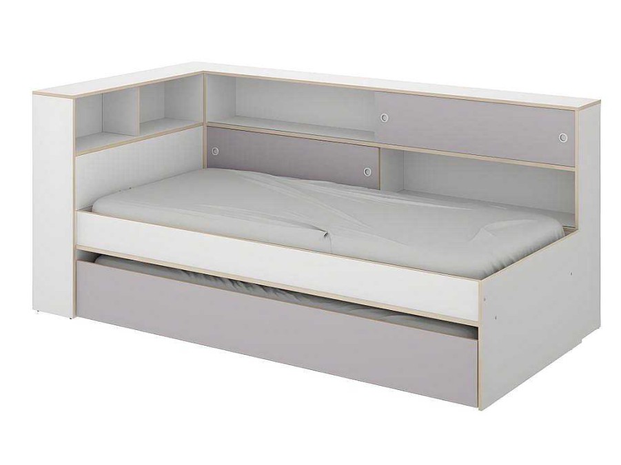 Vente-unique Bed Met Slaaplade | Nestbed Met Opbergruimte - 90 X 200 En 90 X 190 Cm - Wit En Grijs + Bedbodem - Losiana