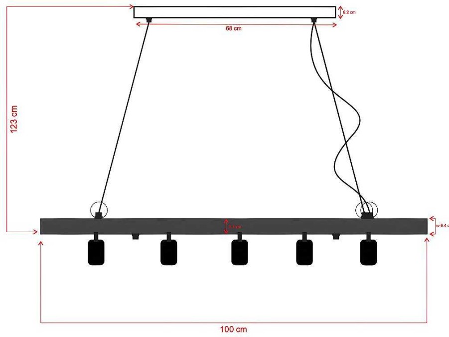 Vente-unique Hanglamp | Hanglamp Van Hout Julbo Met 5 Lampen In Industriele Stijl - Hout En Metaal - H17,5 X L100 Cm - Naturel En Zwart