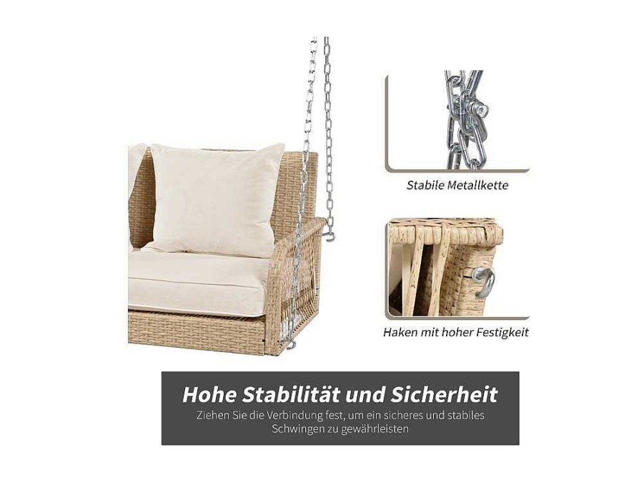 Vente-unique Hangstoel | 114 Cm Hangstoel In Pe Rotan - 2 Plaatsen - 11 Cm Gewatteerd Zitkussen - Beige