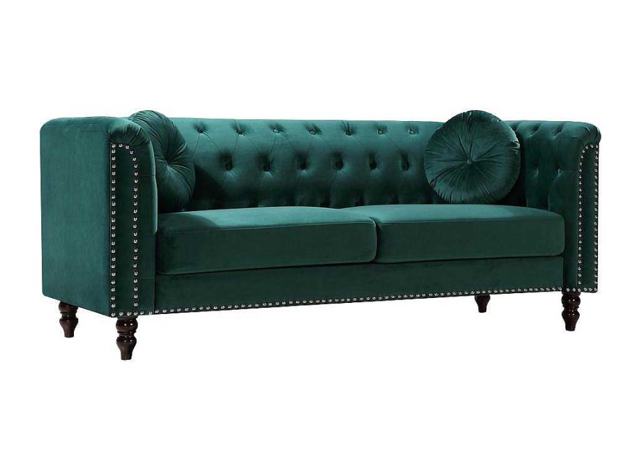 Vente-unique Chesterfield Zitbank | Driezitsbank In Smaragdgroene Fluweel Turner