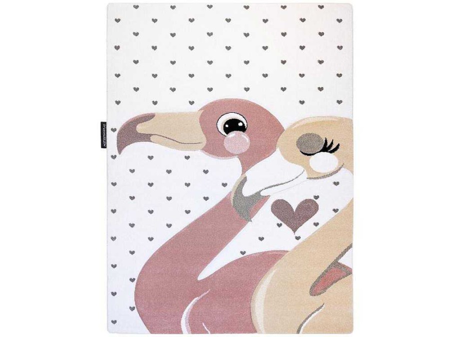 RugsX Kindervloerkleed | Tapijt Petit Flamingos Flamingo'S Hartjes Creme 80X150 Cm