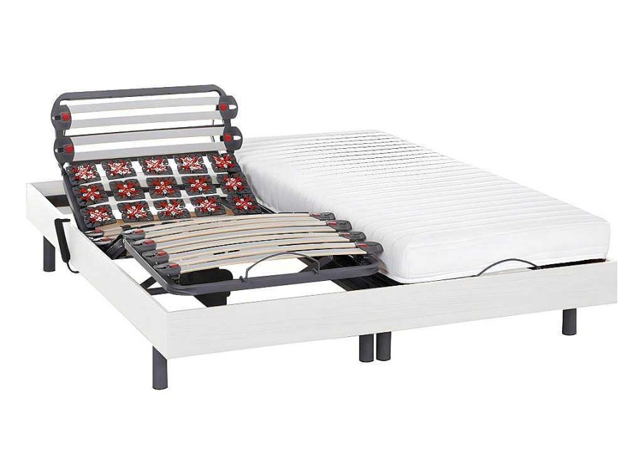 DREAMEA Elektrisch Relaxatiebed | Elektrisch Bed Bedbodem En Matras Lattenbodem En Contactplaatjes - Pandora Ii Van Dreamea - Motor Okin - Wit - 2X90X200 Cm