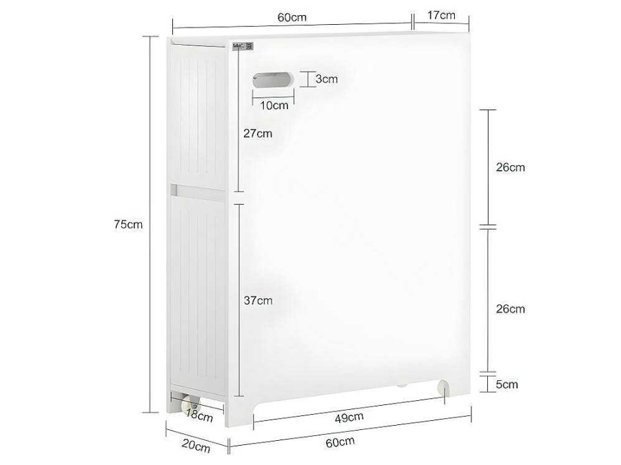 Sobuy Toiletmeubel | Sobuy Compacte Toiletkast, Smal Badkameropbergmeubel Op Wielen, Toiletrolhouder Met 1 Kanteldeur, 2 Laden En 1 Open Achtercompartiment, Veelzijdige Opbergwagen, 60X20X75 Cm, Bzr111-W