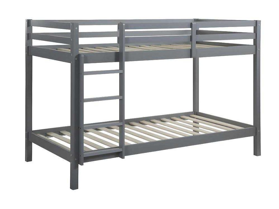 Vente-unique Kinderbed Stapelbed | Stapelbed Anicet Ii - 2 X 90X 190 Cm - Massief Grenen - Grijs