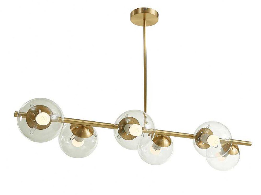 OZAIA Aanbiedingen: Woonaccessoires | Hanglamp Van Geborsteld Messing En 6 Glazen Bollen - B128 Cm - Yukon