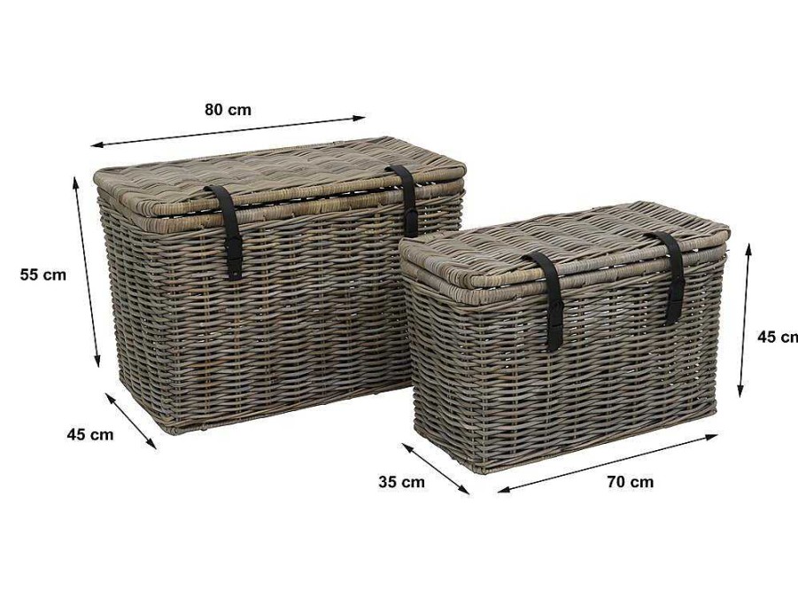 OZAIA Opbergaccessoire | Set Van 2 Opbergkoffers Van Kubu Nefta - L80 X D45 X H55 Cm En L70 X D35 X H45 Cm - Natuurlijk Grijs