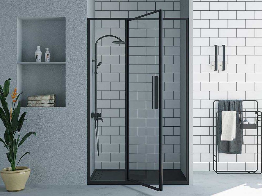 Shower & Design Douchewand | Douchedeur In Industriele Stijl - Zwart Mat - 120 X 195 Cm - Toroni