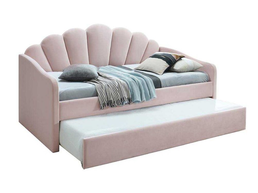 Vente-unique Bed Met Slaaplade | Uitschuifbaar Bed 2 X 90 X 190 Cm - Velours - Roze - Elusia