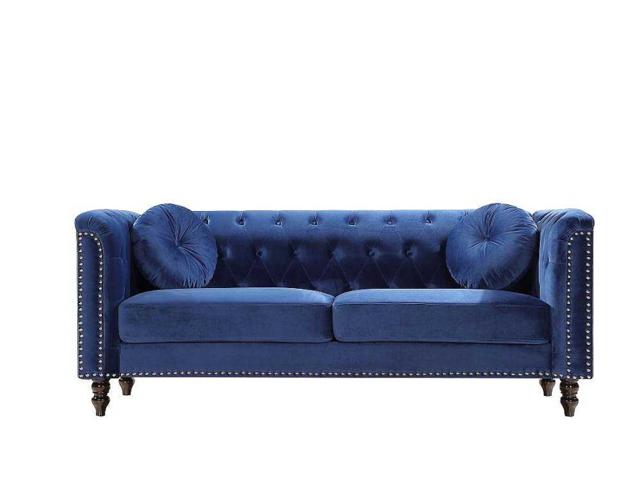 Vente-unique Chesterfield Zitbank | Driezitsbank In Koningsblauw Fluweel Turner