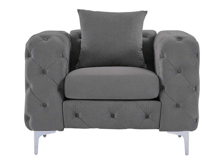 Vente-unique Fauteuil Stof Fluweel / Suedine | Chesterfield-Fauteuil Van Antracietgrijs Velours Edwina