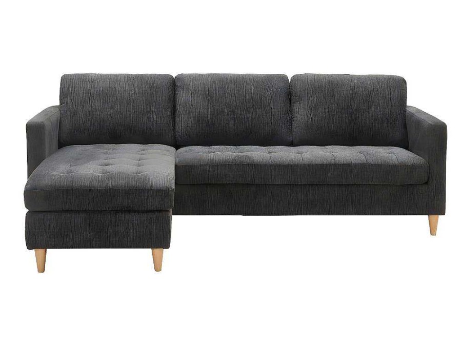 Vente-unique Stoffen Zitbank | Firenze Bank Met Chaise Longue Donkergrijs.