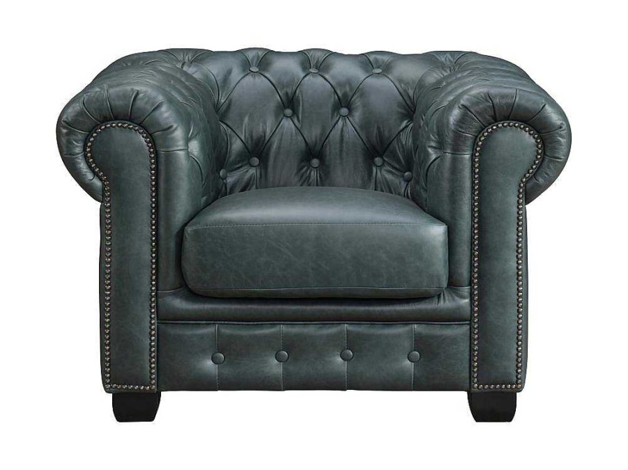 LINEA SOFA Fauteuil Leer | Chesterfield Fauteuil Brenton 100% Buffelleer - Spaans Groen