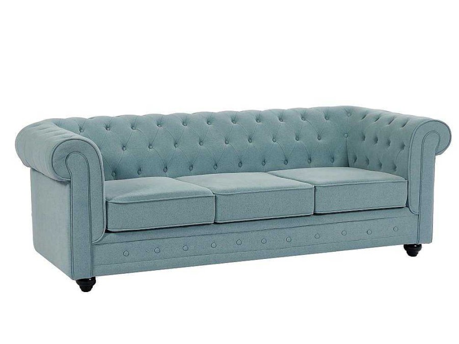 Vente-unique Chesterfield Zitbank | 3-Zitsbank Van Lichtblauwe Stof Chesterfield