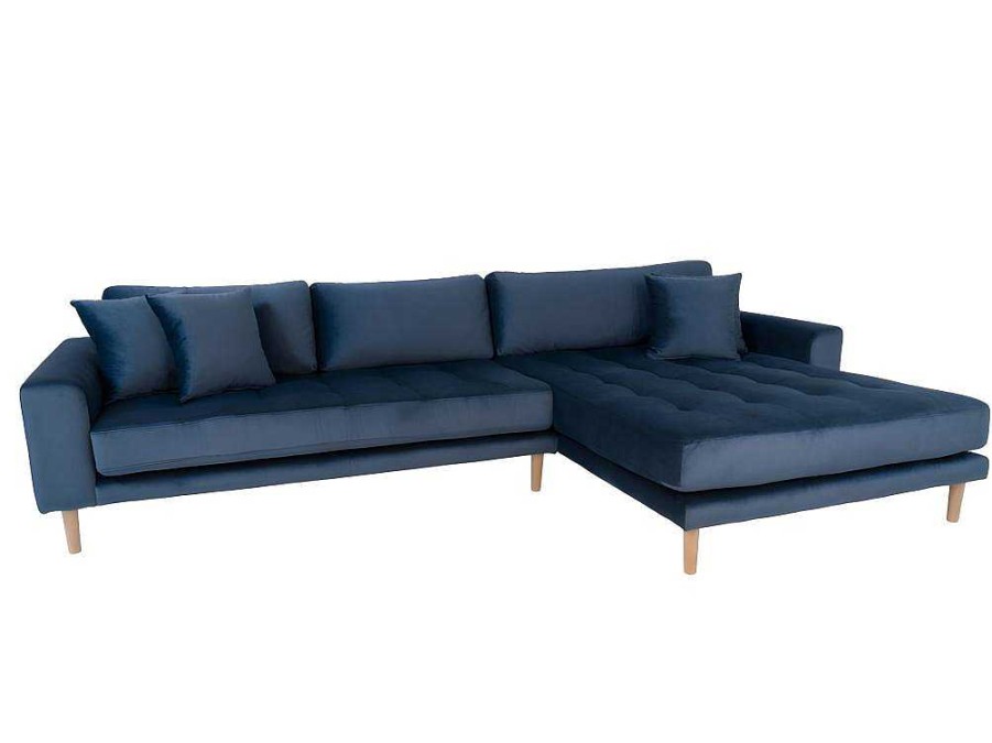 House Nordic Vierzitsbank | Lido Bank Met Chaise Longue Rechts Velours Donker Blauw.