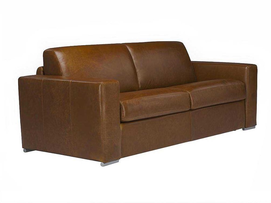 LINEA SOFA Slaapbank Met Matras | Driezits-Slaapbank 100% Buffelleer Delectea Ii - Kleur: Vintage Karamel