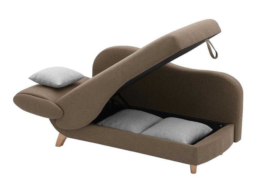 Vente-unique Chaise Longue | Slaapbank Van Bruine Stof Met Opbergruimte - Hoek Rechts - Penelope