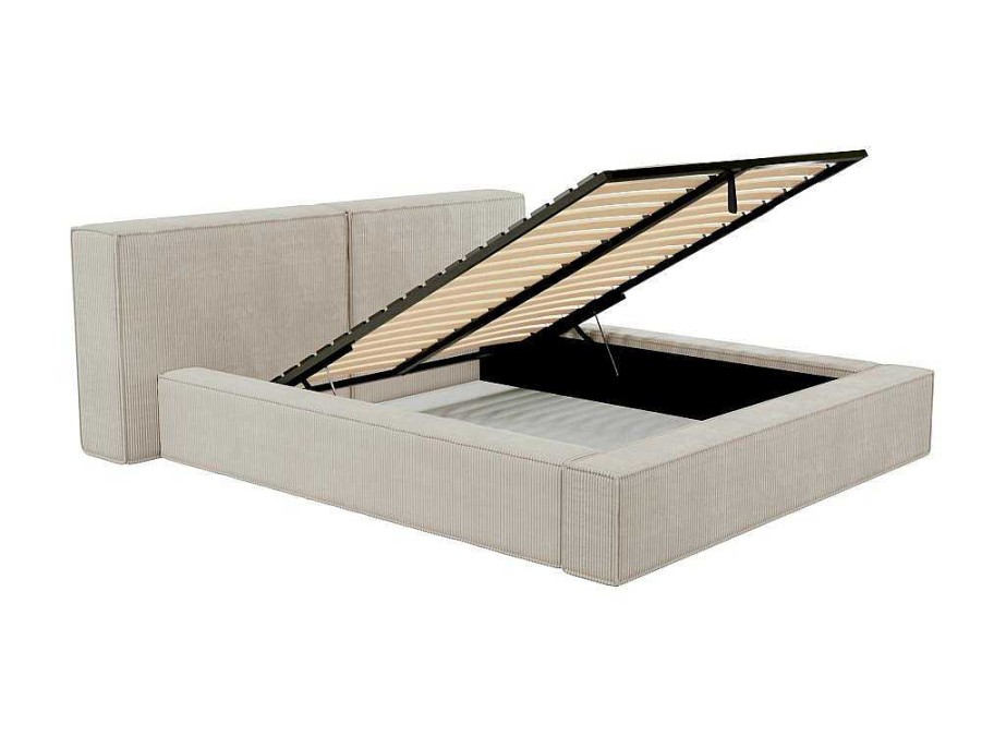 PASCAL MORABITO Tweepersoonsbed | Bed Met Opbergruimte 180 X 200 Cm - Ribfluweel - Beige + Matras - Timano