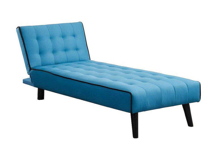 Vente-unique Chaise Longue | Uitklapbare Chaise Longue Bayou Van Stof - Blauw En Zwarte Paspel