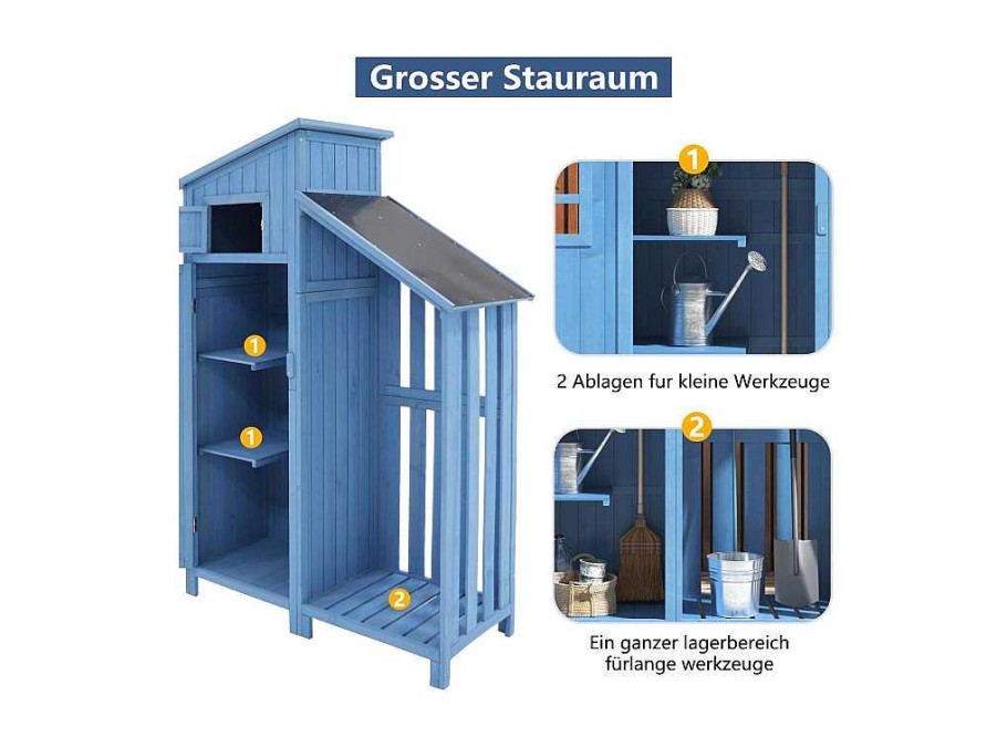 Vente-unique Tuinhuis | Massief Houten Tuinhuis Met Pvc Schuin Dak - 2 Planken 3 Klapdeuren - L124 X D46 X H174 Cm - Blauw