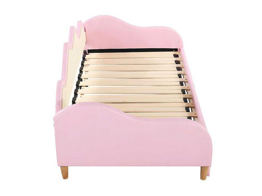 ModernLuxe Bed Met Slaaplade | Uitschuifbaar Onderschuifbed 90(180)X190 Cm - In Kunstleer - Met Led-Verlichting En Lattenbodem - Roze