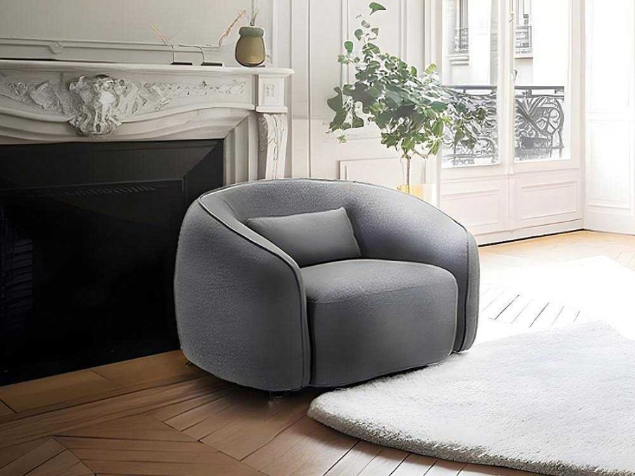 Vente-unique Fauteuil Met Holle Rugleuning | Fauteuil Van Grijze Stof Stefian