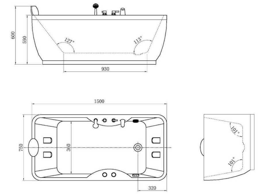 Shower & Design Massagebad | Massagebad - 1 Persoon - 150 X 75 X 59 Cm - Hoek Rechts - Gavino