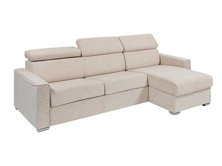 Vente-unique Speciale Modellen Zitbanken & Fauteuils | Omkeerbare, Snel Om Te Bouwen Slaapbank Met Hoek In Beige Stof - Bed Van 140 Cm - Matras 14 Cm - Vizir