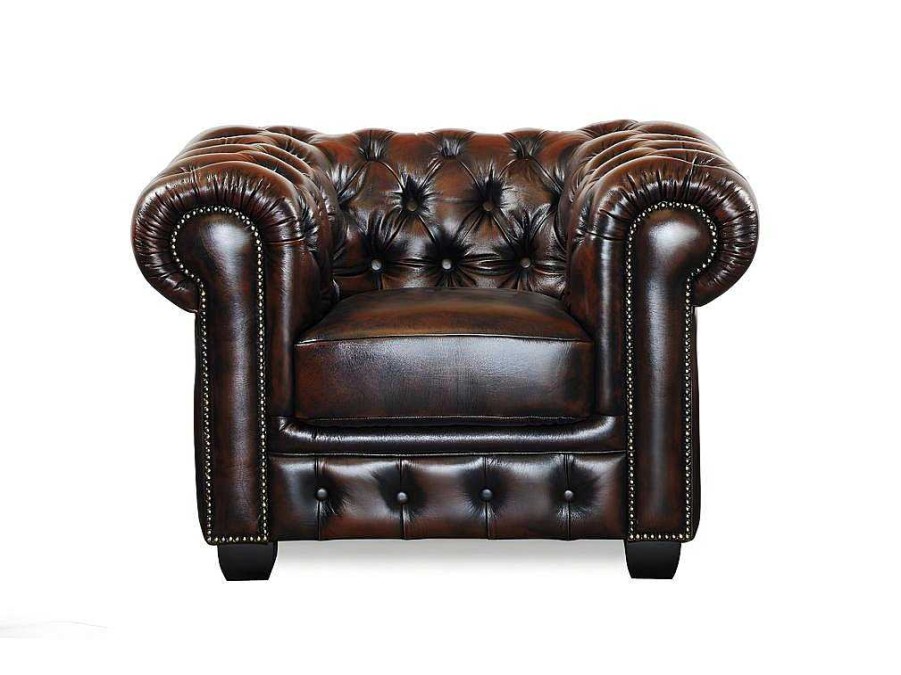 LINEA SOFA Fauteuil Leer | Fauteuil Chesterfield Brenton 100% Buffelleer - Bruin Tinten