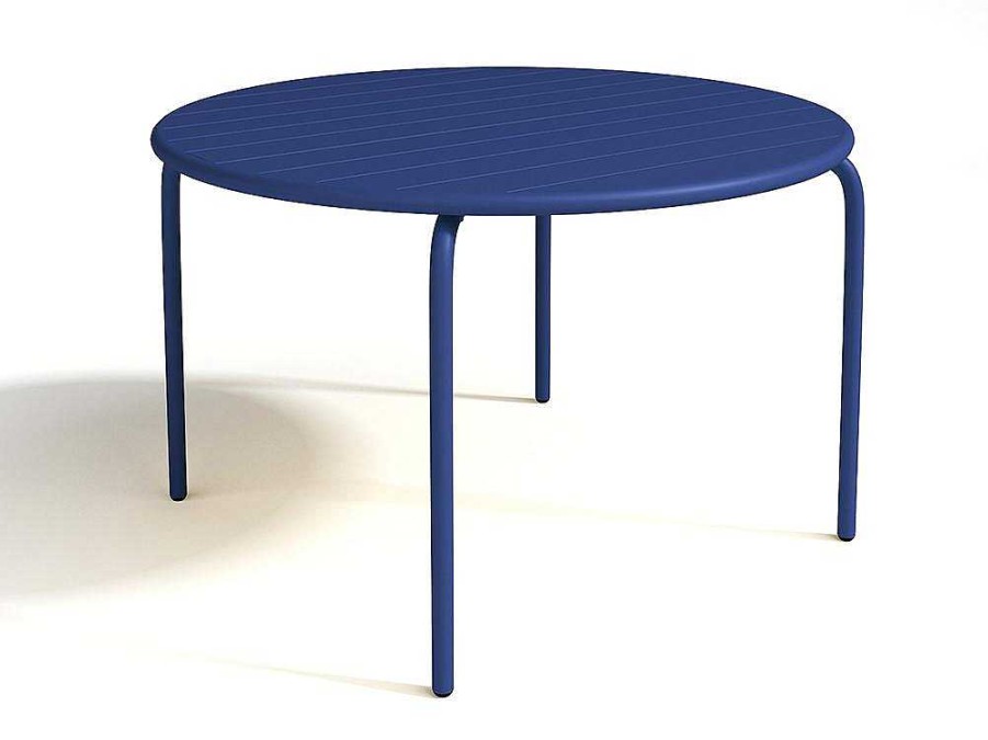 MYLIA Tuinset | Ronde Tuintafel Mirmande - Metaal - D. 110 Cm - Donkerblauw