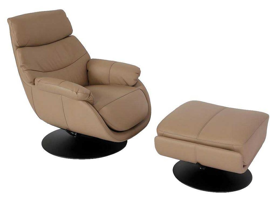 Vente-unique Fauteuil Leer | Relaxfauteuil Met Kruk Mcw-K99, Taupe