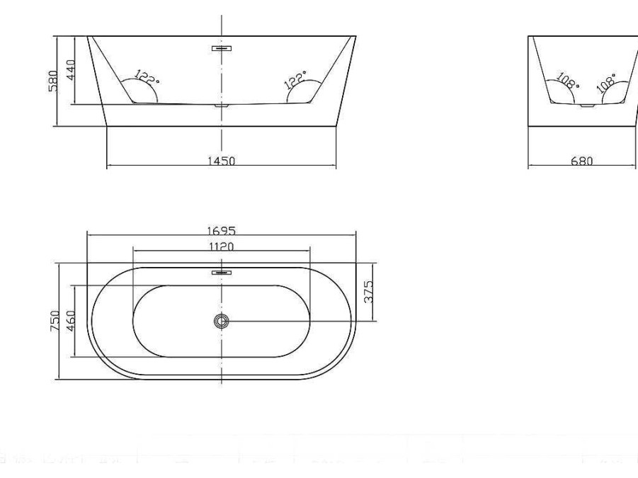 Shower & Design Halfvrijstaand Bad | Halfvrijstaande Badkuip Divina - 170 X 75 X 58 Cm - 245L- Wit