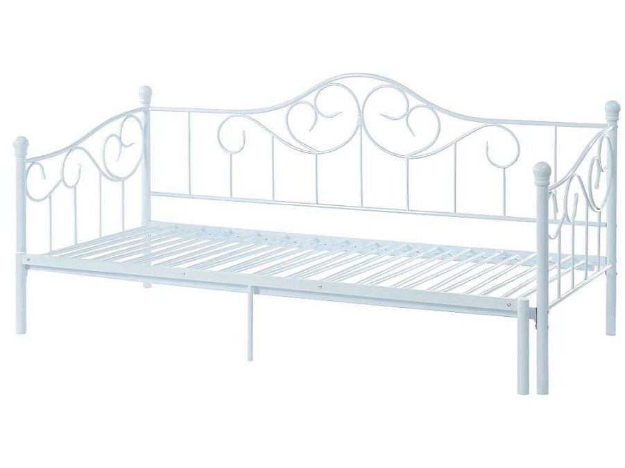 Vente-unique Bed Met Slaaplade | Uitschuifbare Bedbank Sebille - Metaal - 2 X 90 X 200 Cm Of 180 X 200 Cm - Wit - Optie Matras