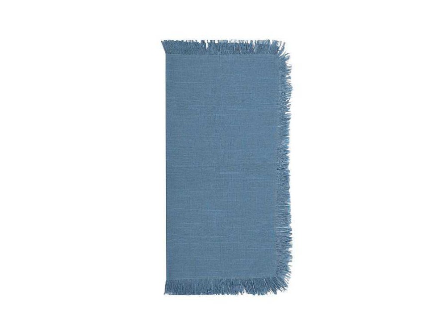 OZAIA Textiel Voor Eettafel | Set Van 4 Servetten Met Franje - Katoen - 45 X 45 Cm - Marineblauw - Pola