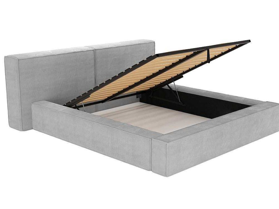 PASCAL MORABITO Fluwelen Bed | Bed Met Opbergruimte 180 X 200 Cm - Ribfluweel - Lichtgrijs + Matras - Timano