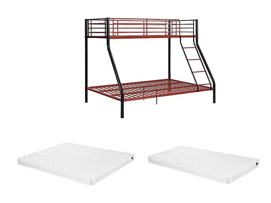 Vente-unique Kinderbed Stapelbed | Stapelbed Elevatio Iv - 90 En 140 X 190 Cm - Staal - Zwart En Rood + Matras