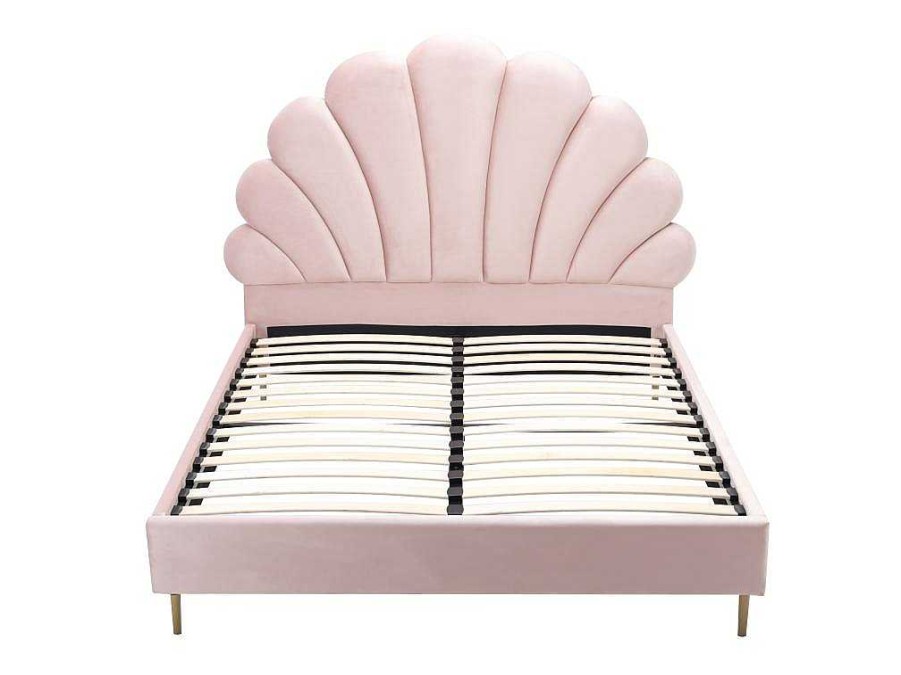 Vente-unique Fluwelen Bed | Bed Met Schelpvorm 140 X 190 Cm - Velours - Roze - Livaya