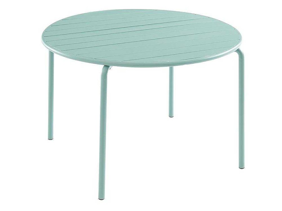 MYLIA Tuinset | Ronde Metalen Tuintafel Mirmande - D.110 Cm - Amandelgroen