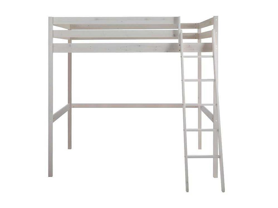 Vente-unique Kinderbed Hoogslaper | Hoogslaper Gedeon - 140 X 190 Cm - Massief Grenen - Gebleekt